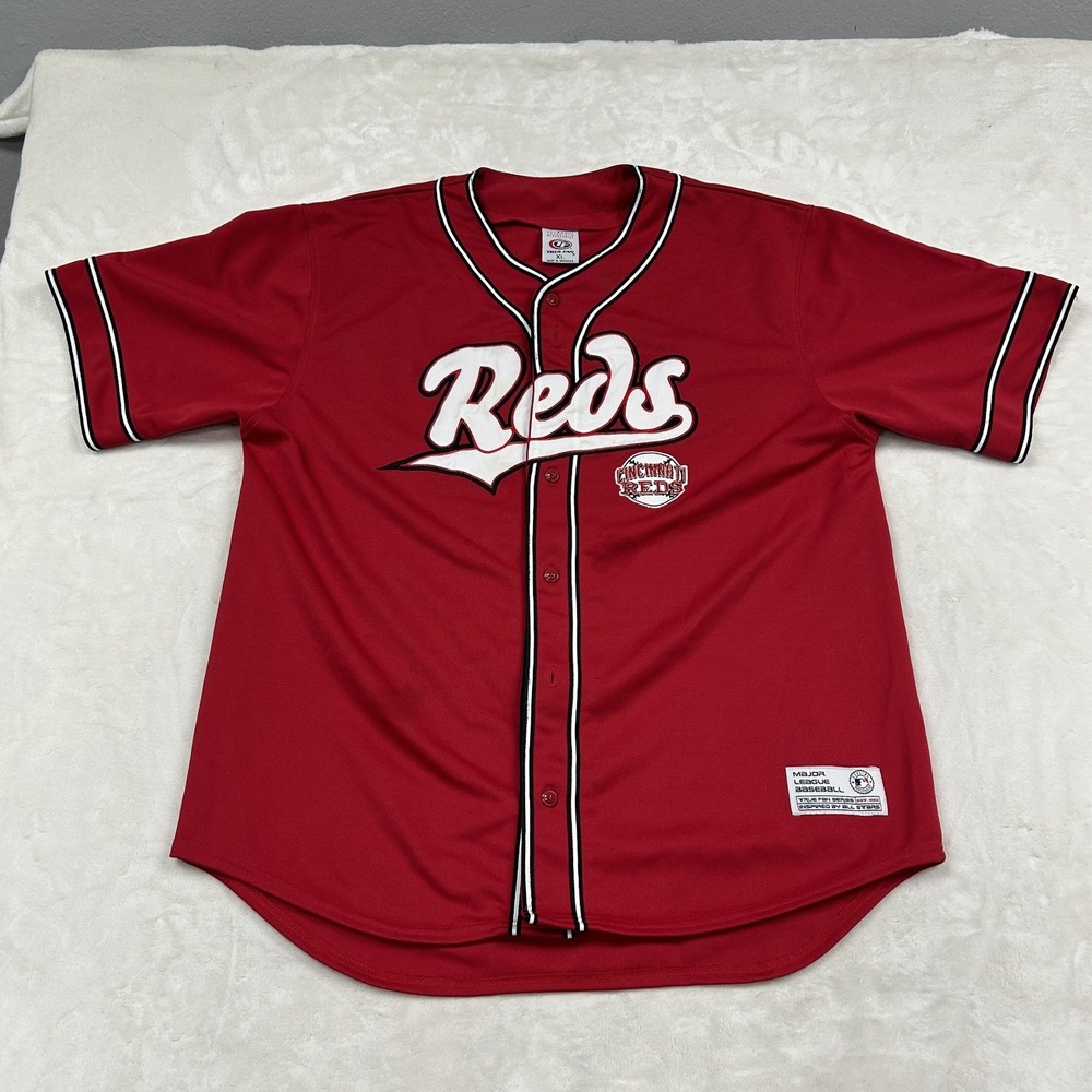 True Fan Cincinnati Reds Baseball Jersey Mens XL Red Short Sleeve Button Front